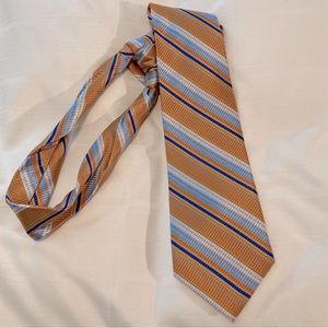 Impermeable by Weatherproof Orange & Blue Striped Boys Tie 100% Silk Handmade